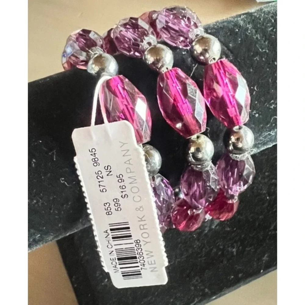 New York‎ & Company Purple Flower Stretch Bracelet Beaded Floral Statement Y2K